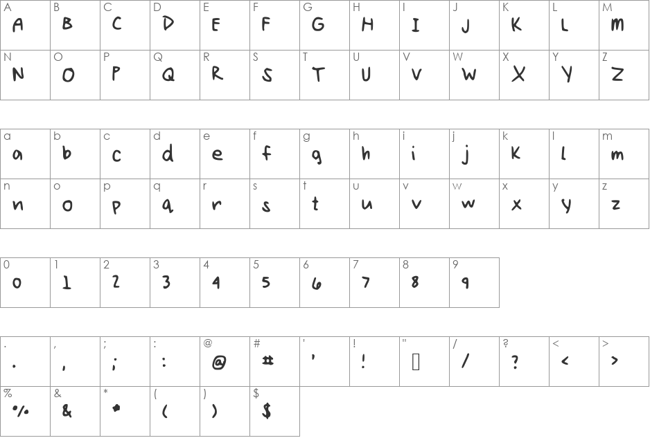 Kellyn_Hand font character map preview