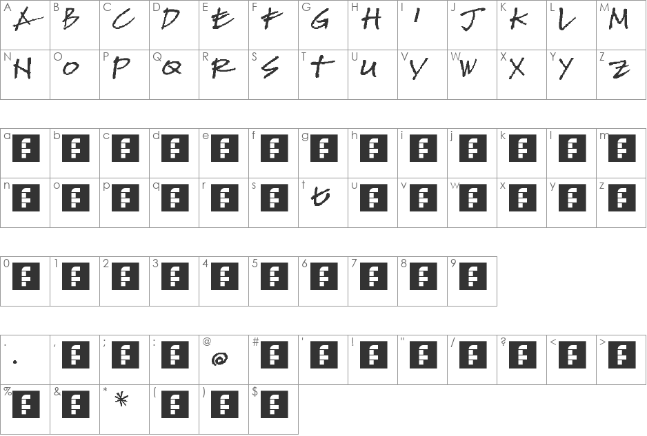 KellyRio font character map preview