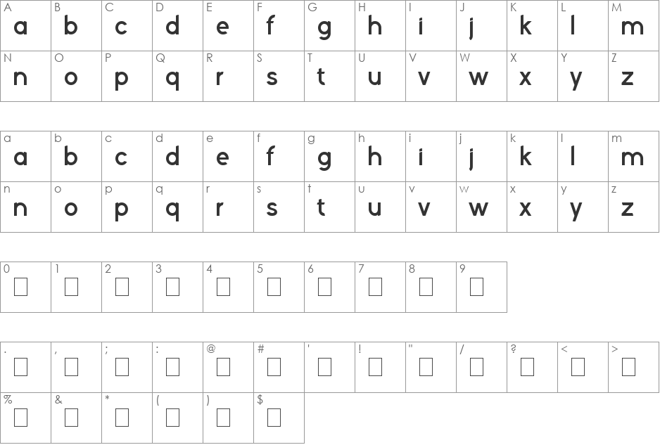 Kelvetica font character map preview