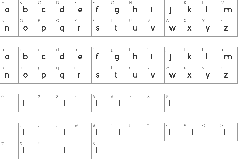 Kelvetica font character map preview