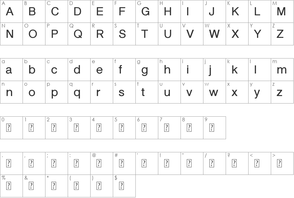 Kelvetica Nobis font character map preview