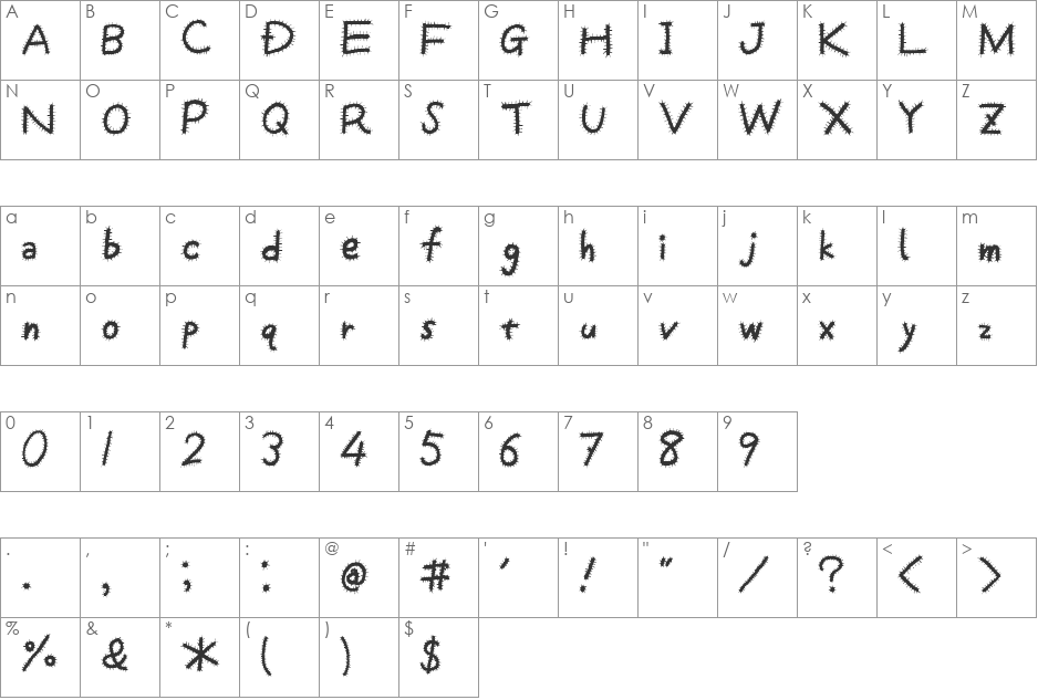 Kemushi_Alp font character map preview