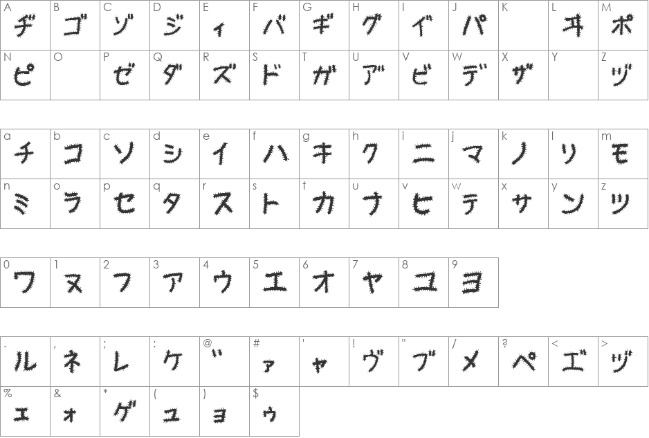 Kemushi_Kata font character map preview