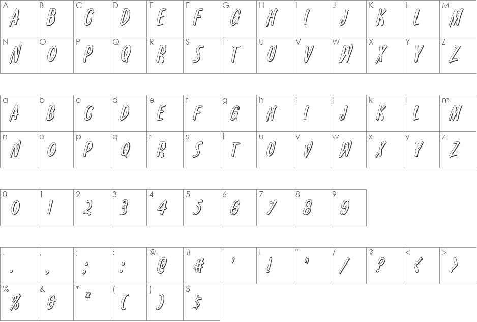 Kennebunkport 3D Italic font character map preview