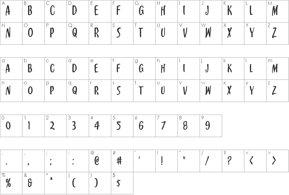 Kennebunkport Rotated font character map preview
