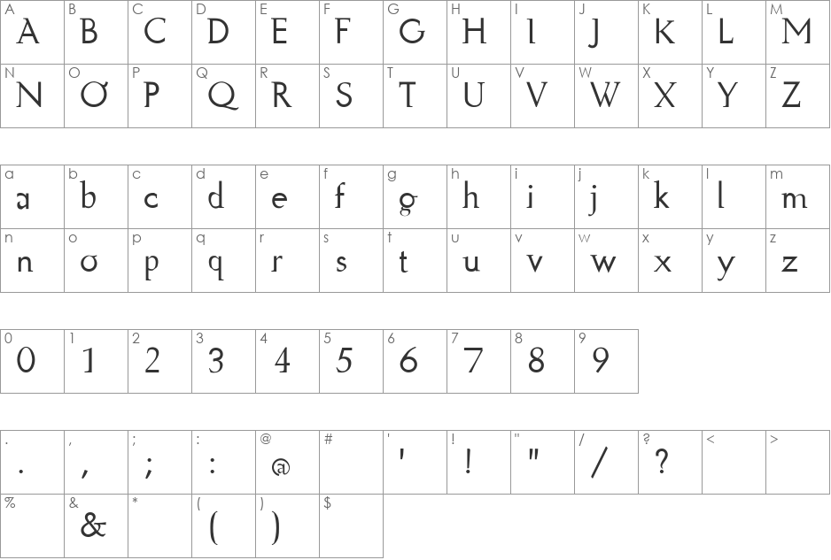 Kennedy font character map preview
