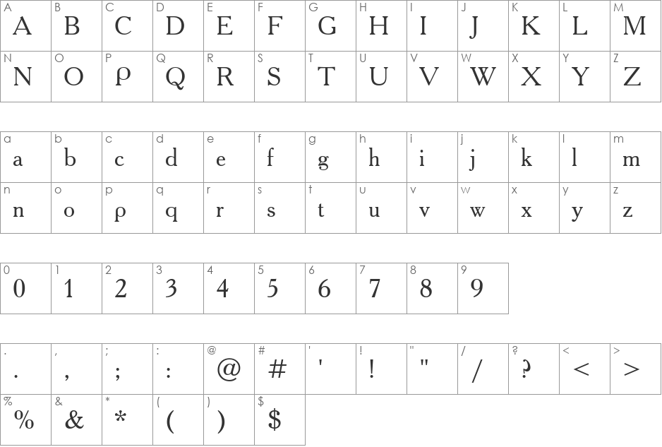 AcademyACTT font character map preview