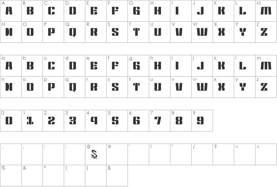Kensuco Stencil__G font character map preview