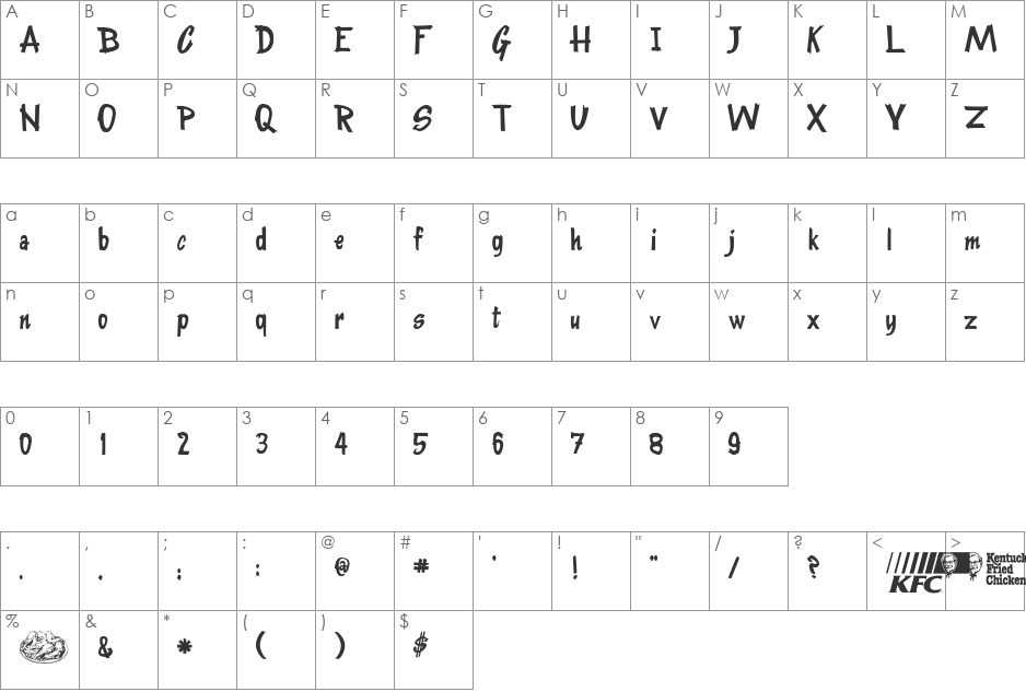 KentuckyFriedFont font character map preview