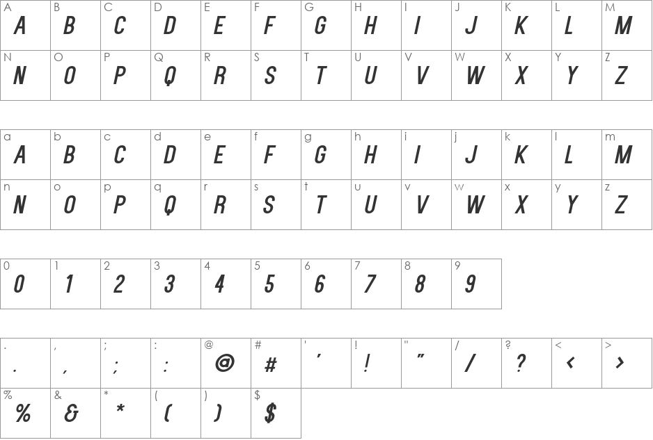 Kenzo font character map preview