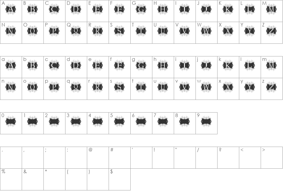 Kerawang font character map preview