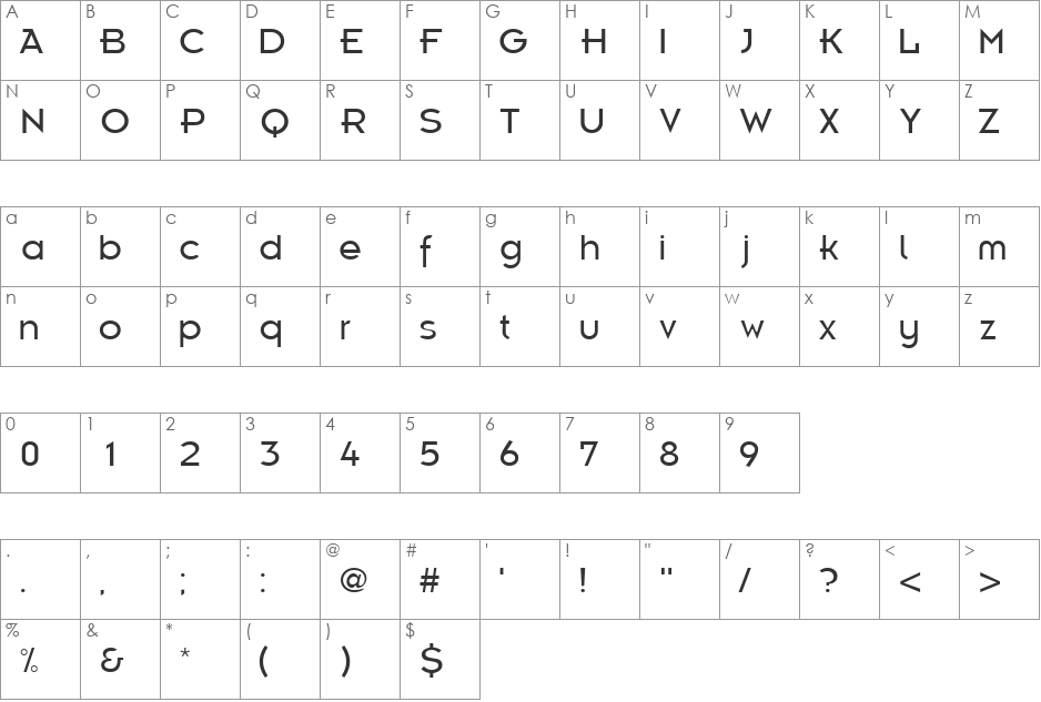 KernelLightSSi font character map preview