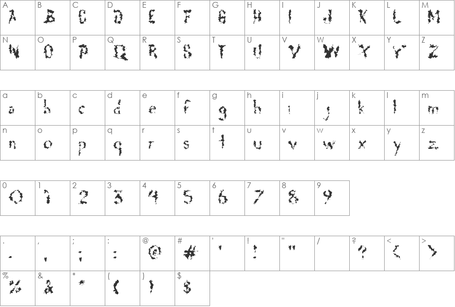 Kerosene font character map preview