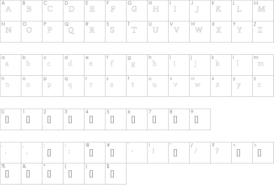Kersse font character map preview