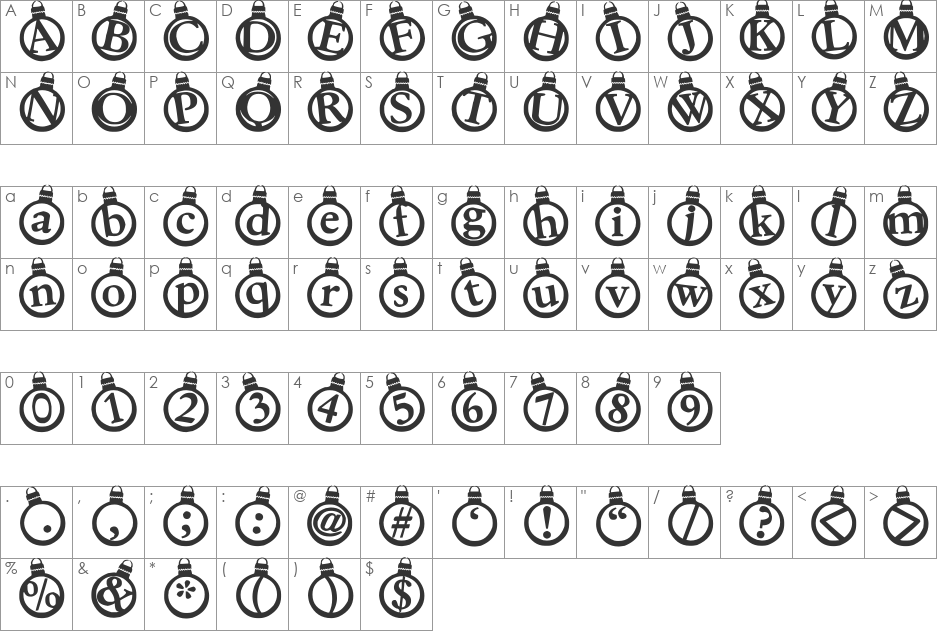 KerstKaarten font character map preview