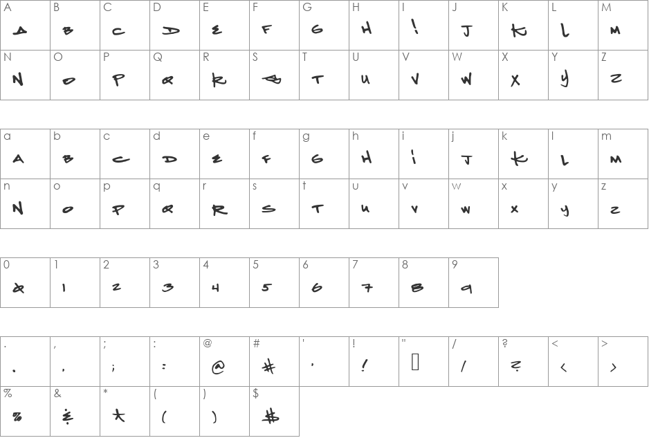 KetamineNightmares font character map preview