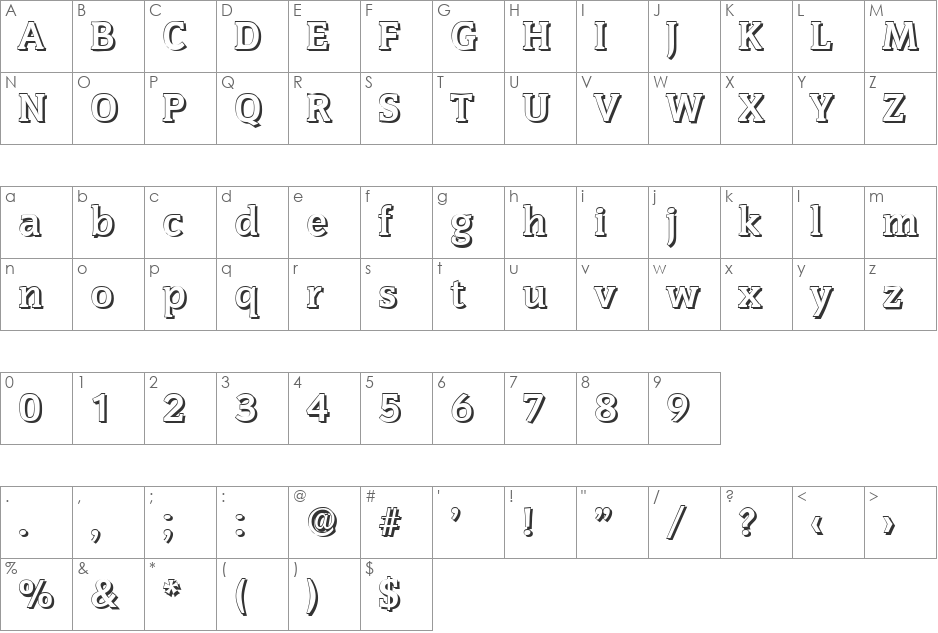 KevinBeckerShadow font character map preview