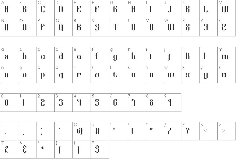 Key Ridge alt BRK font character map preview