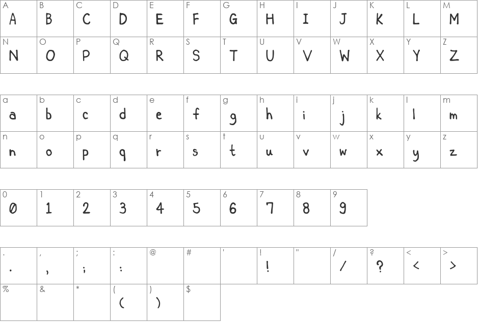 Key's comic 1 font character map preview