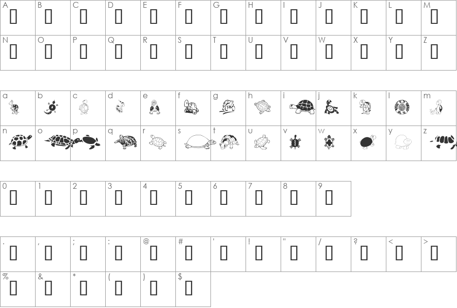 KeyasTurtles font character map preview