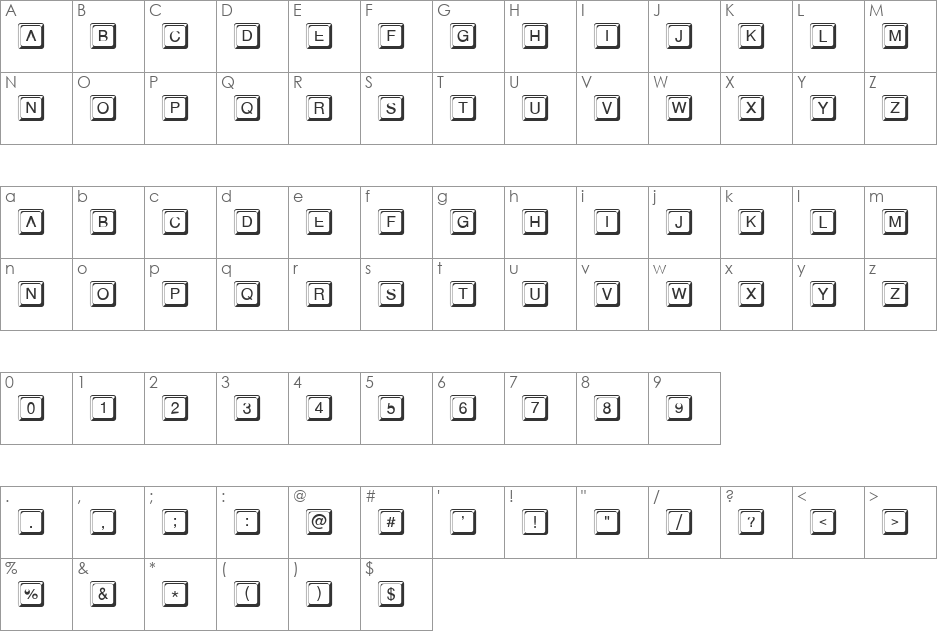 KeyboardTwo font character map preview