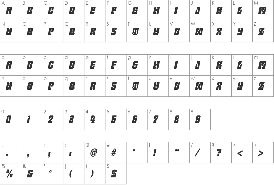 Keyhole-Condensed font character map preview