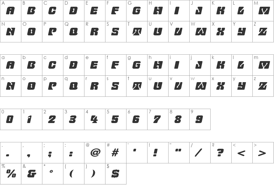 Keyhole-Extended font character map preview