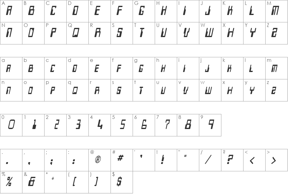 Keys-Condensed font character map preview
