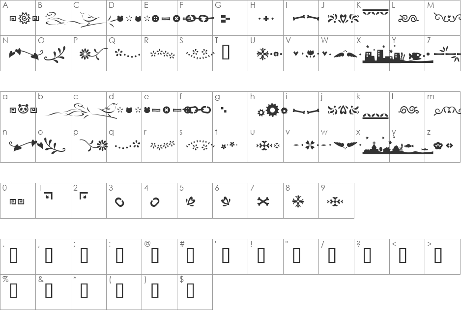 Kfon font character map preview