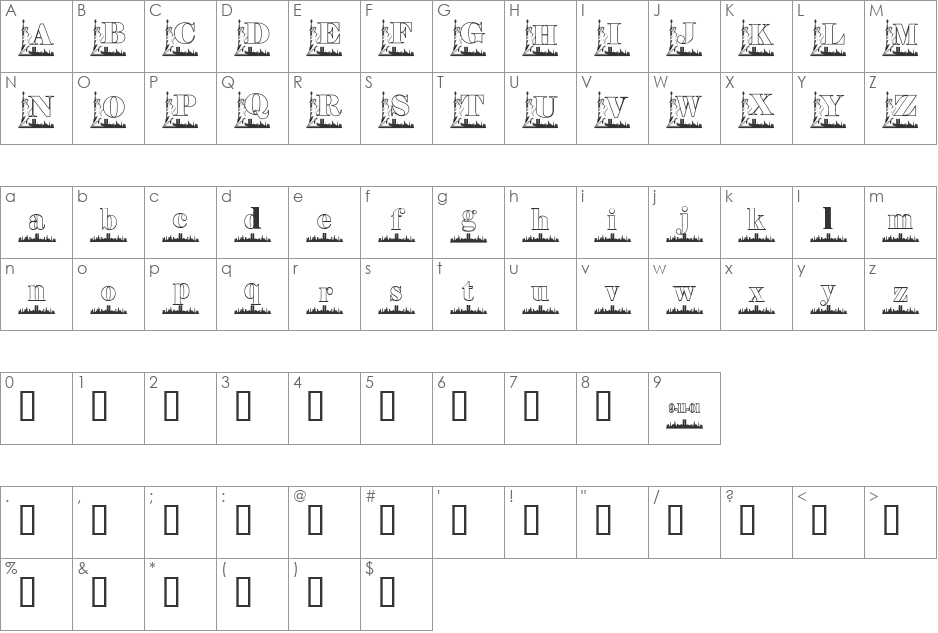 KG 911 font character map preview