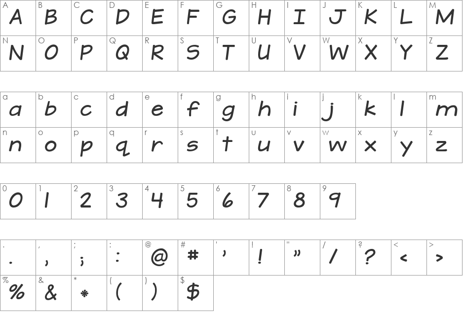 KG A Teeny Tiny Heart font character map preview