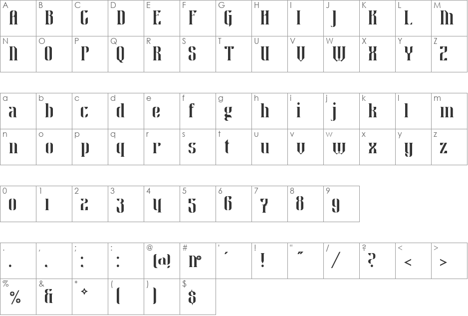 Asgard Annarr font character map preview