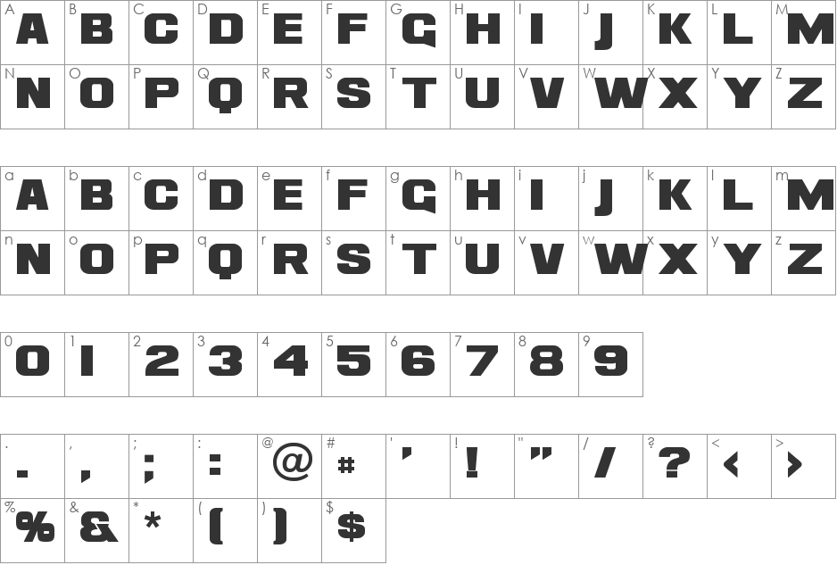 Ash font character map preview