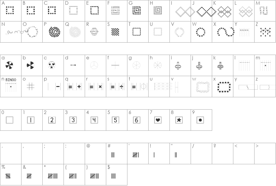 KG Build A Game font character map preview