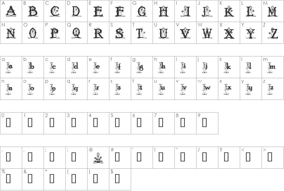 KG BUNS1 font character map preview