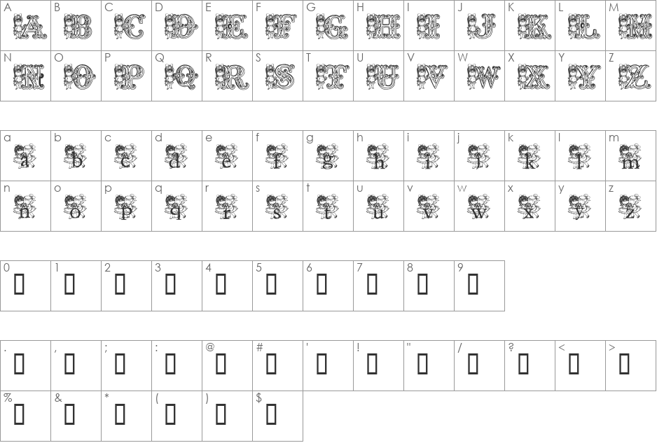 KG CUTIE1 font character map preview