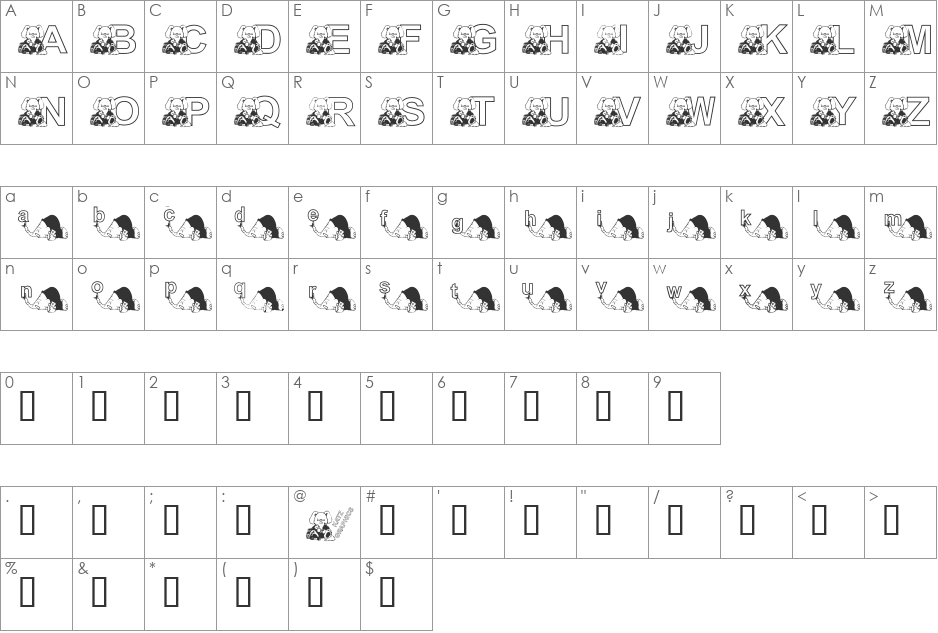 KG ELEBABY font character map preview