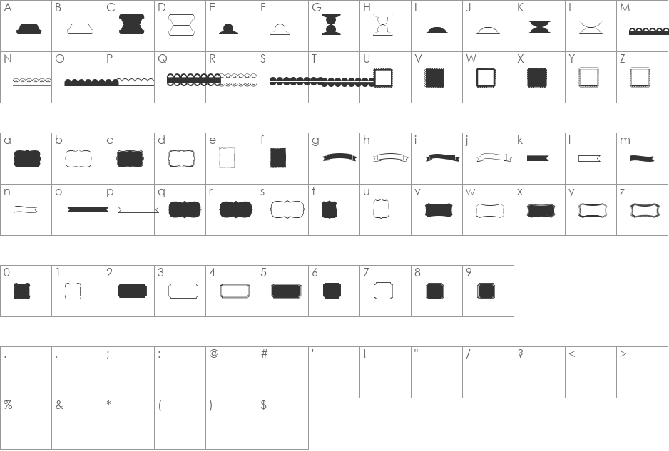 KG Flavor and Frames Five font character map preview