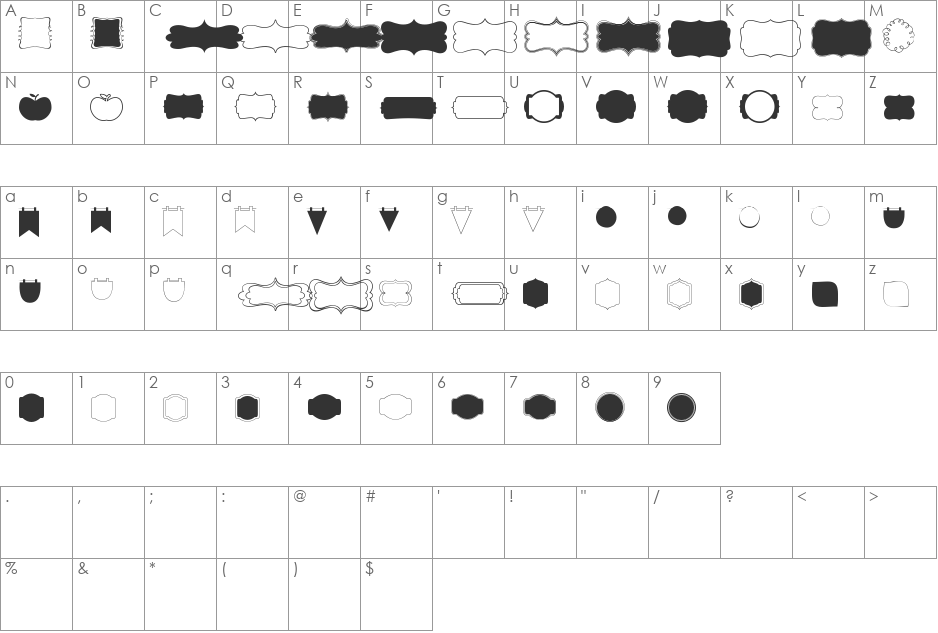 KG Flavor And Frames Four font character map preview