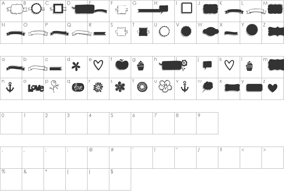 KG Flavor And Frames Six font character map preview