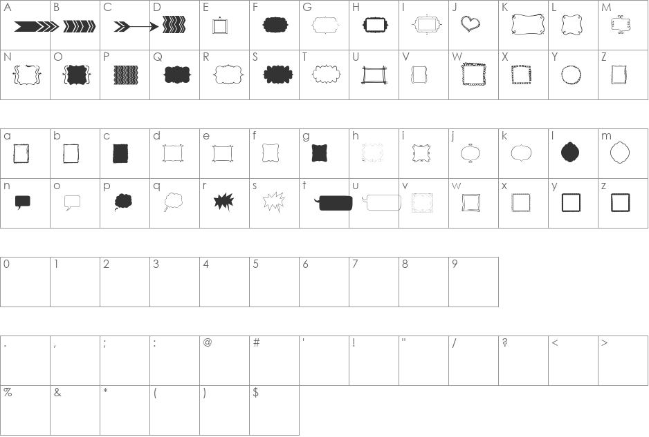 KG Flavor And Frames Two font character map preview