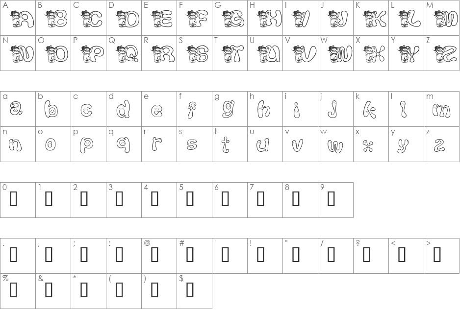 KG FONTGIRL font character map preview