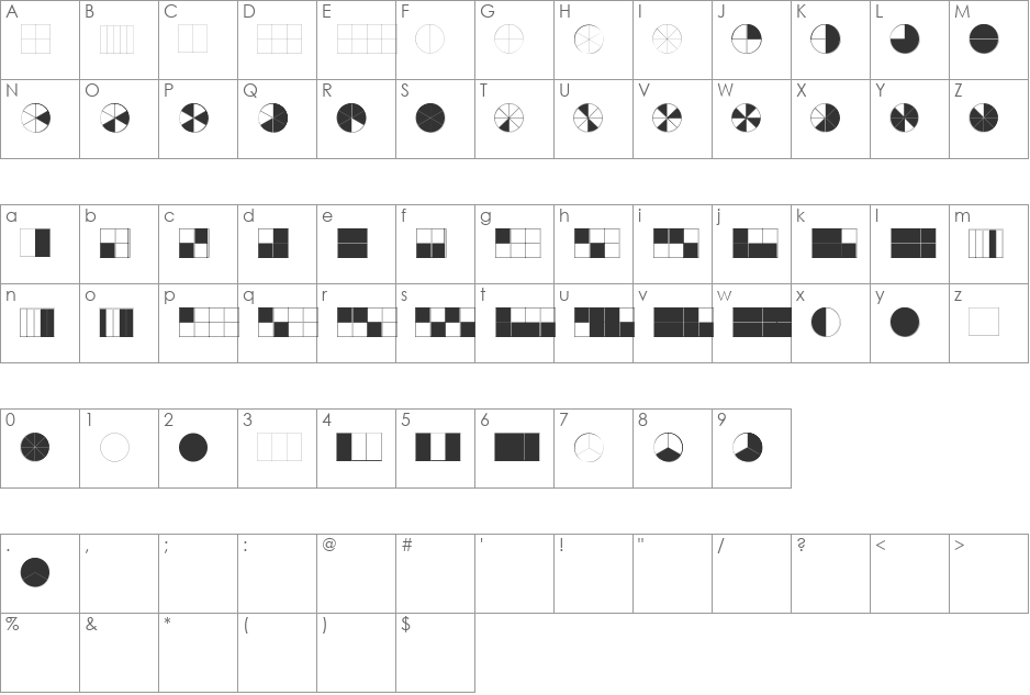 KG Fractions font character map preview