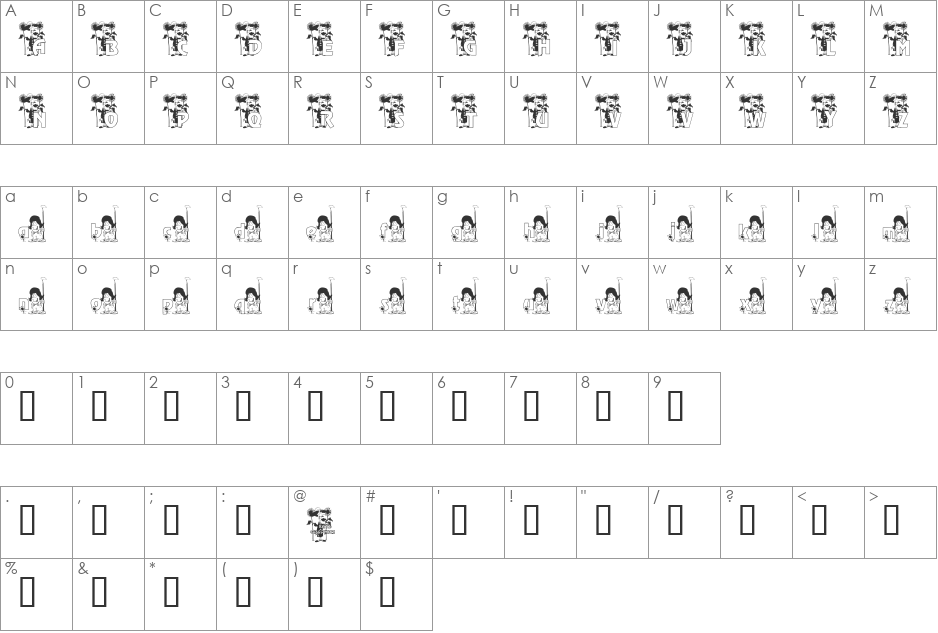 KG GARDEN font character map preview