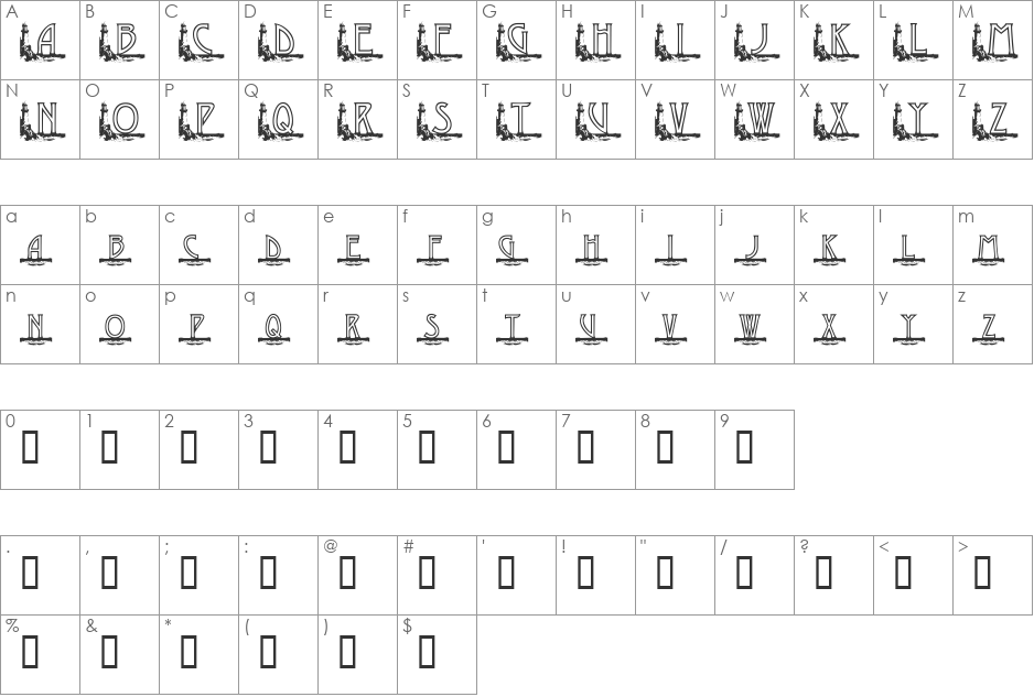KG GAYLES LH font character map preview