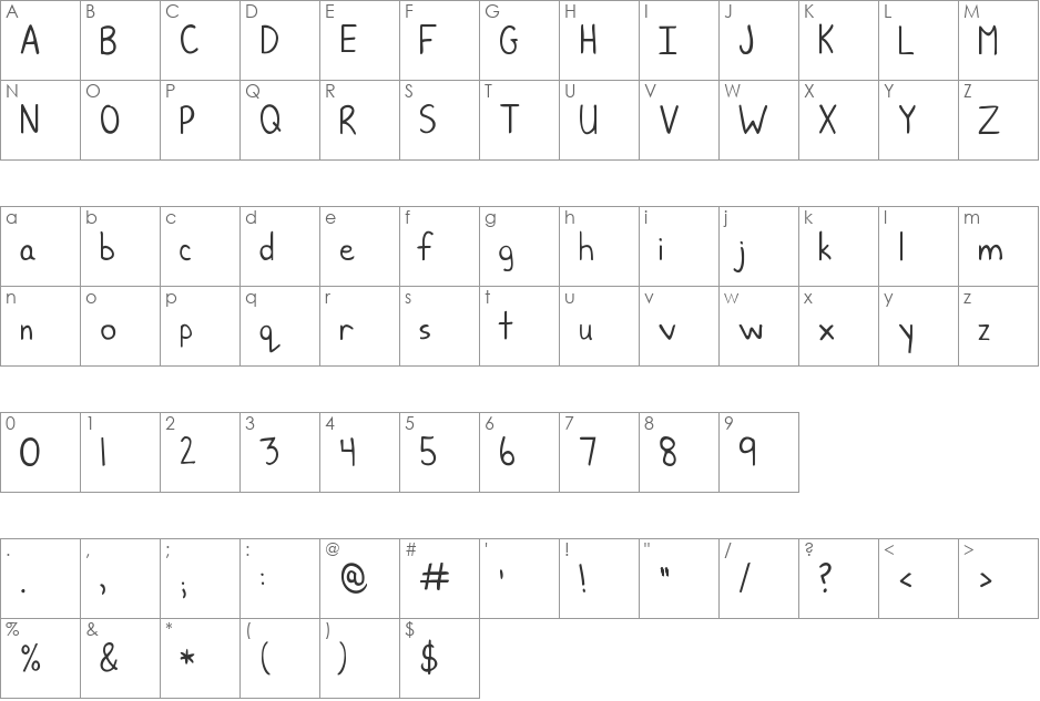 KG June Bug font character map preview