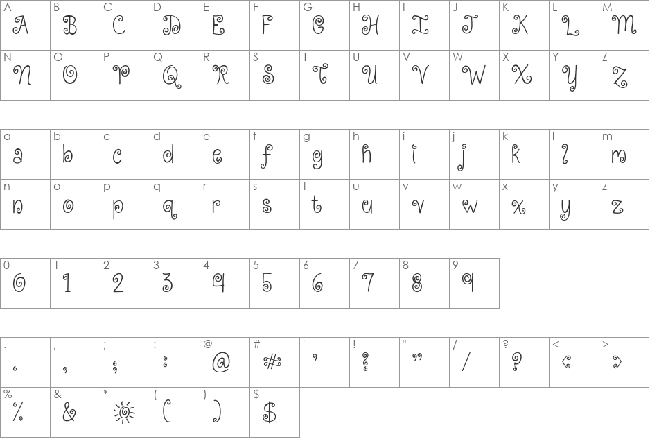 KG Kiss Me Slowly font character map preview