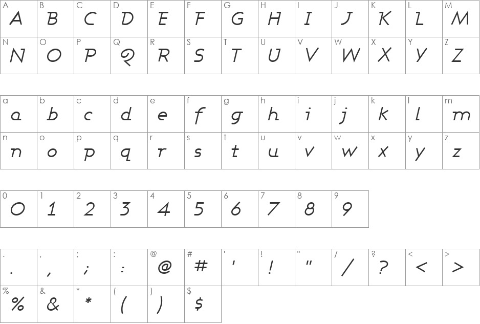 Ashby Book font character map preview