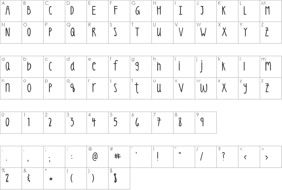 KG Luck of the Irish font character map preview