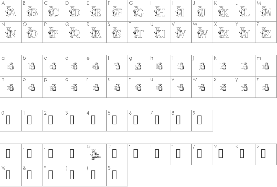 KG MOO font character map preview